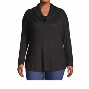 Terra & sky women plus cowl neck ribbed top sweater black long sleeve size 14W